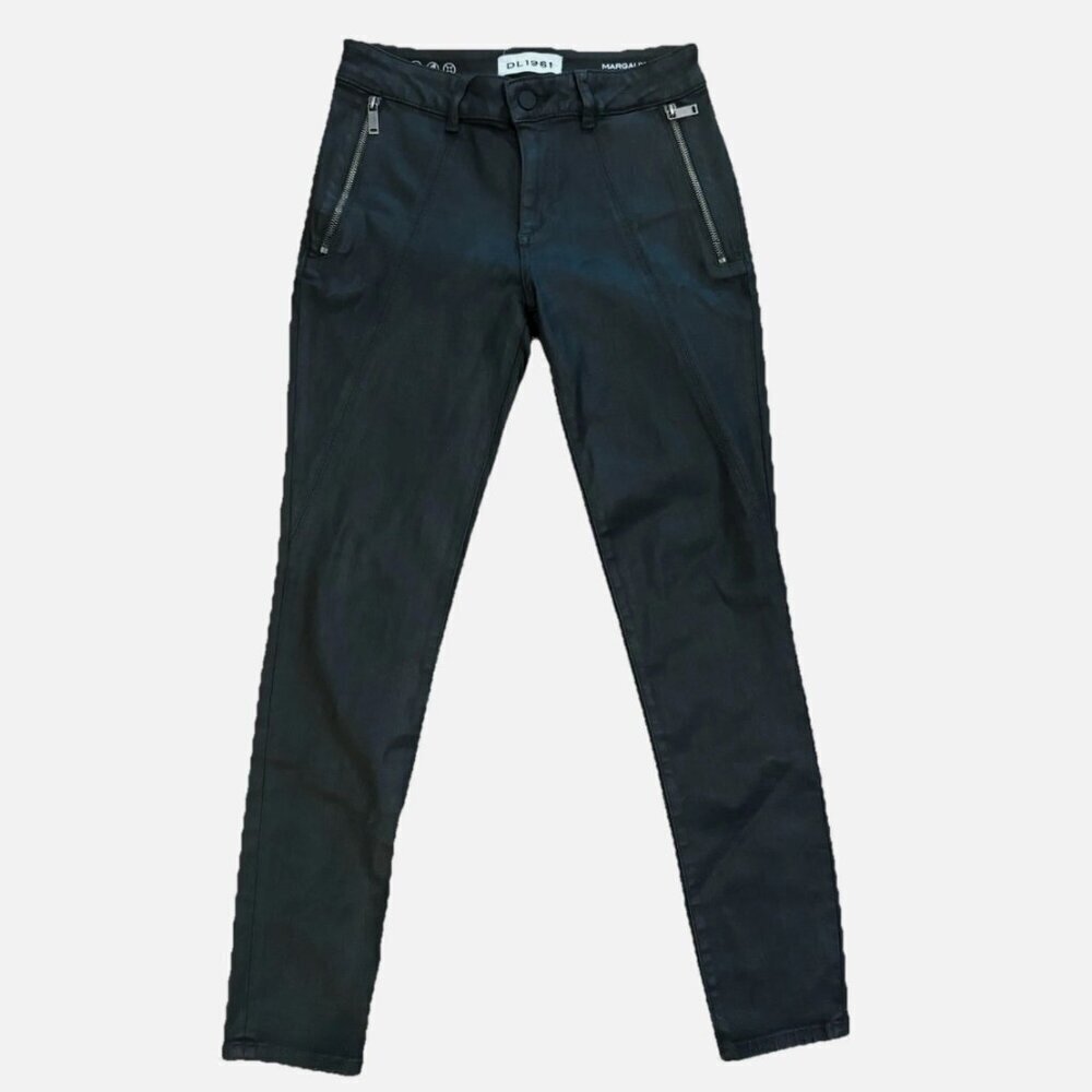 DL 1961 Women's 26" Dark Green Margaux Instasculpt Ankle Skinny Coated Jeans
